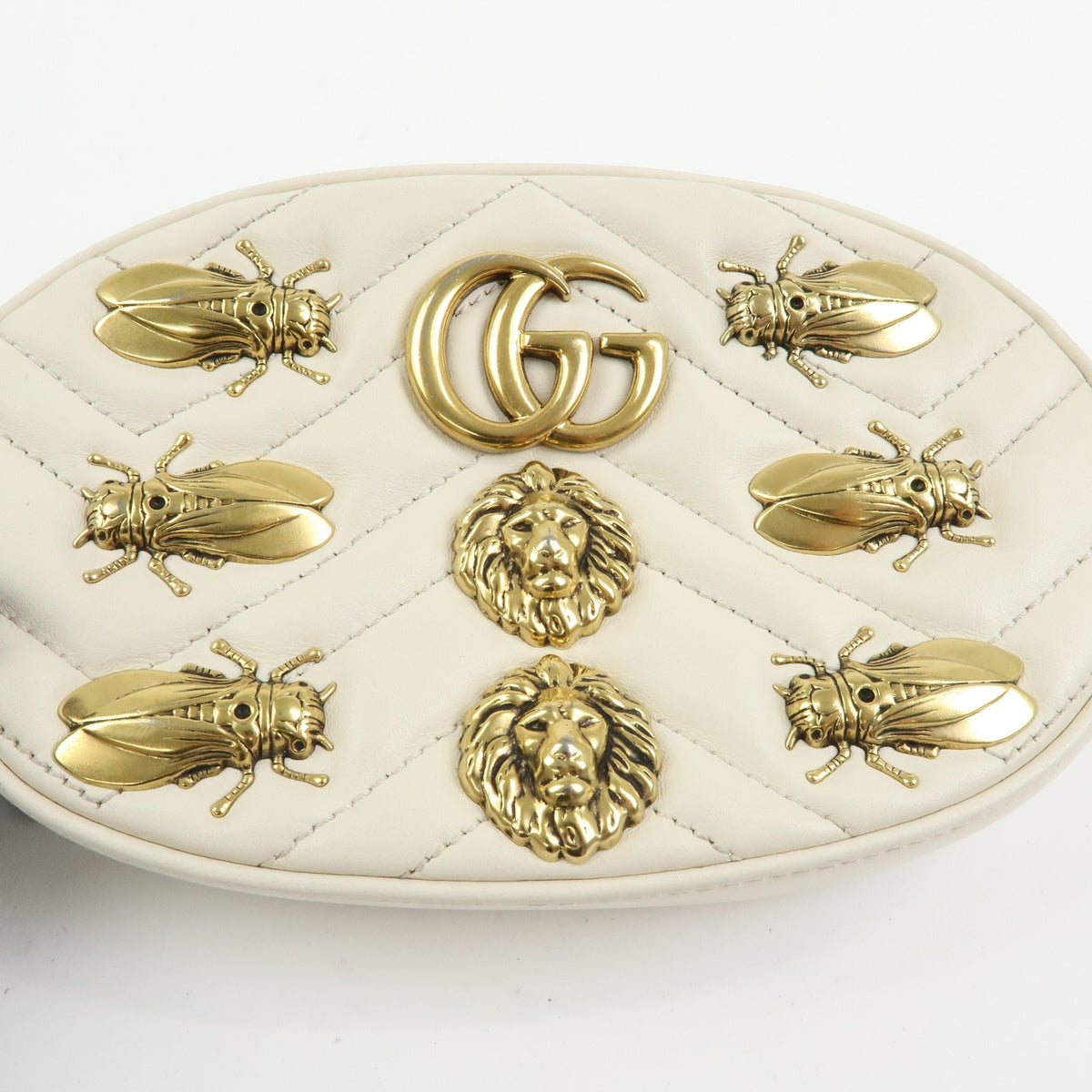 Gucci GG Marmont Belt Embellished Matelasse Leather, Beige, Leather, Handbag