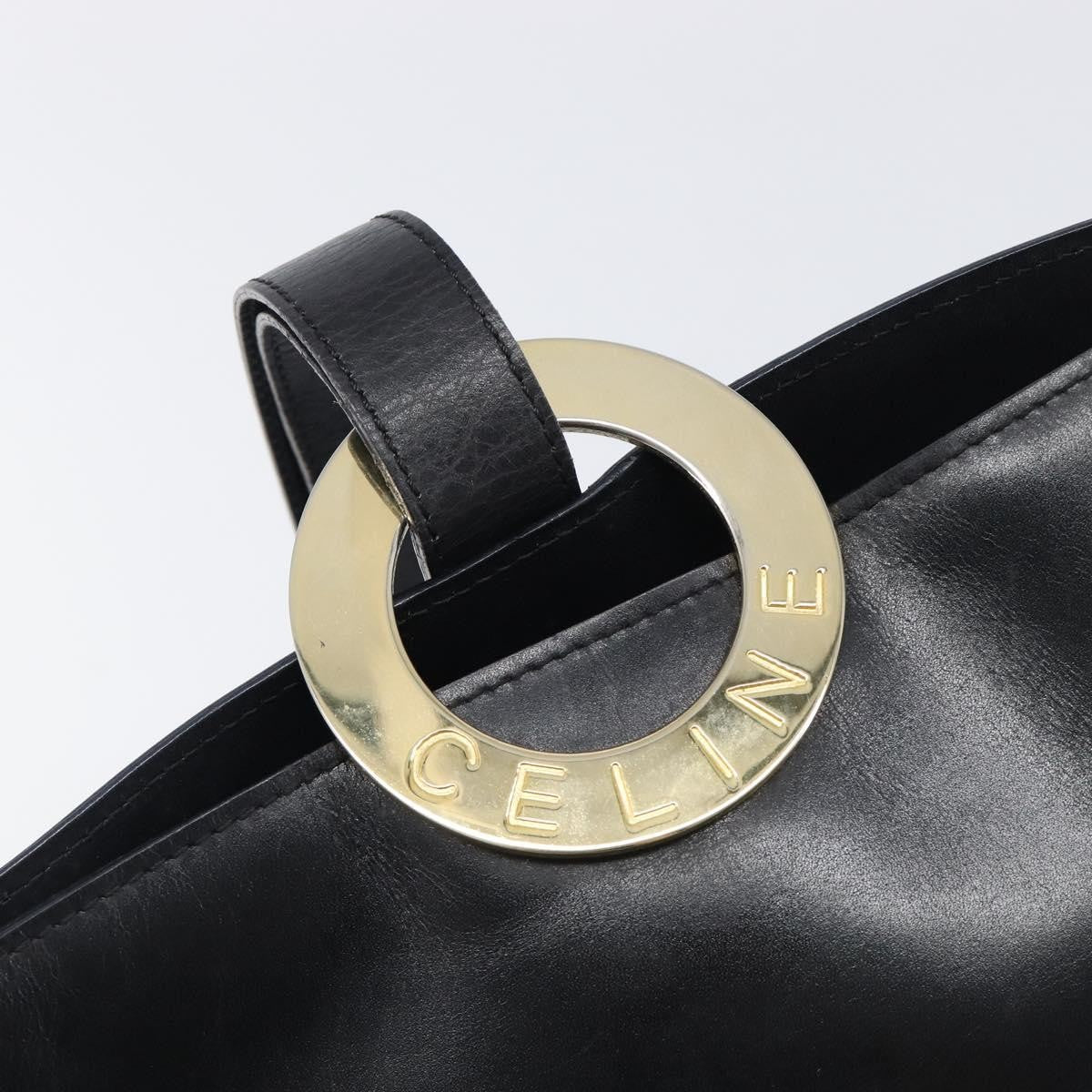 Celine Shoulder bag circle logo Leather, Black, Leather, Shoulder Bag