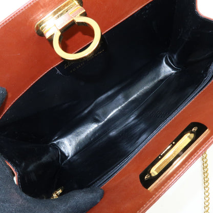 Salvatore Ferragamo Vintage Gancini Chain Leather, Brown, Leather, Shoulder Bag