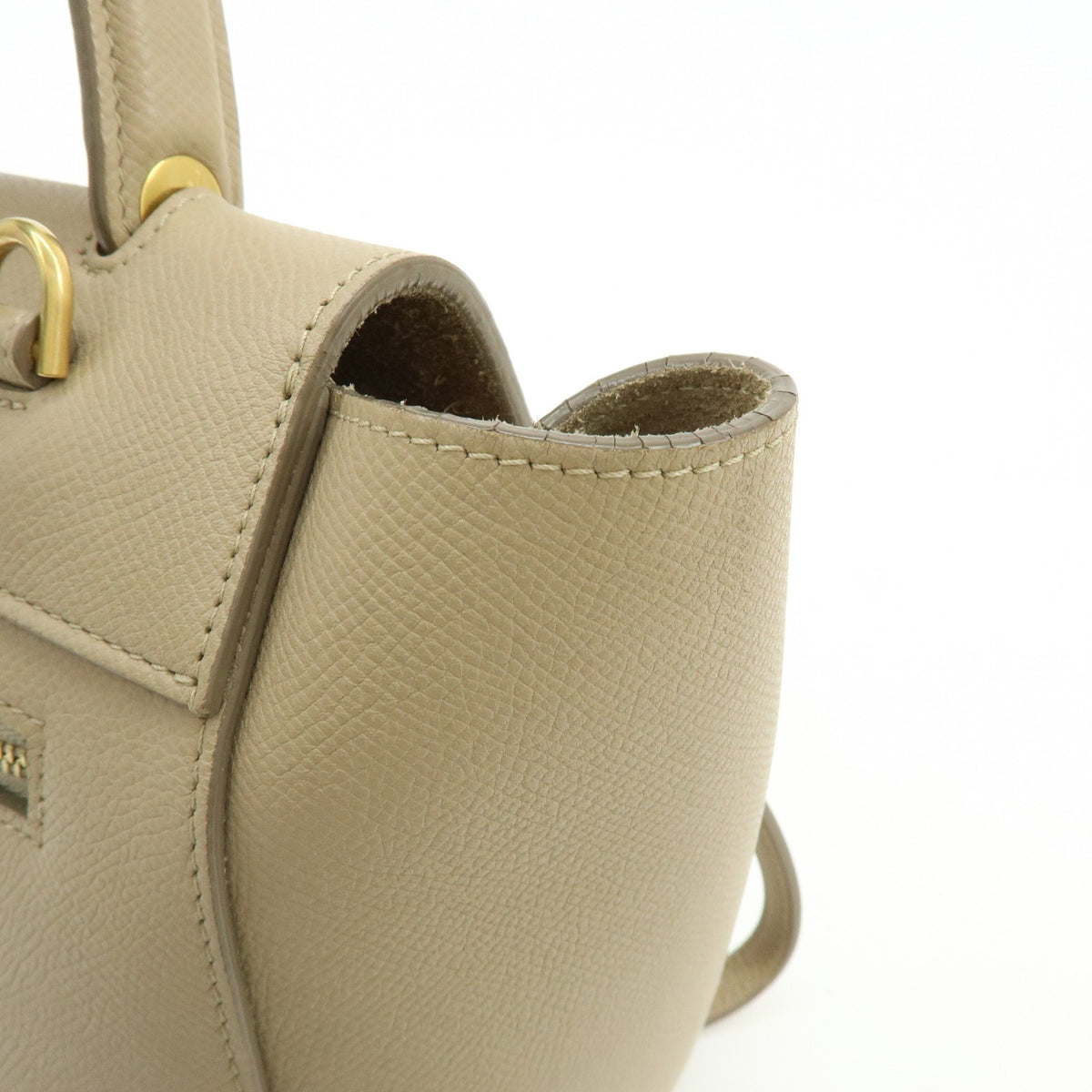 Celine Belt Textured Leather, Beige, Leather, Handbag