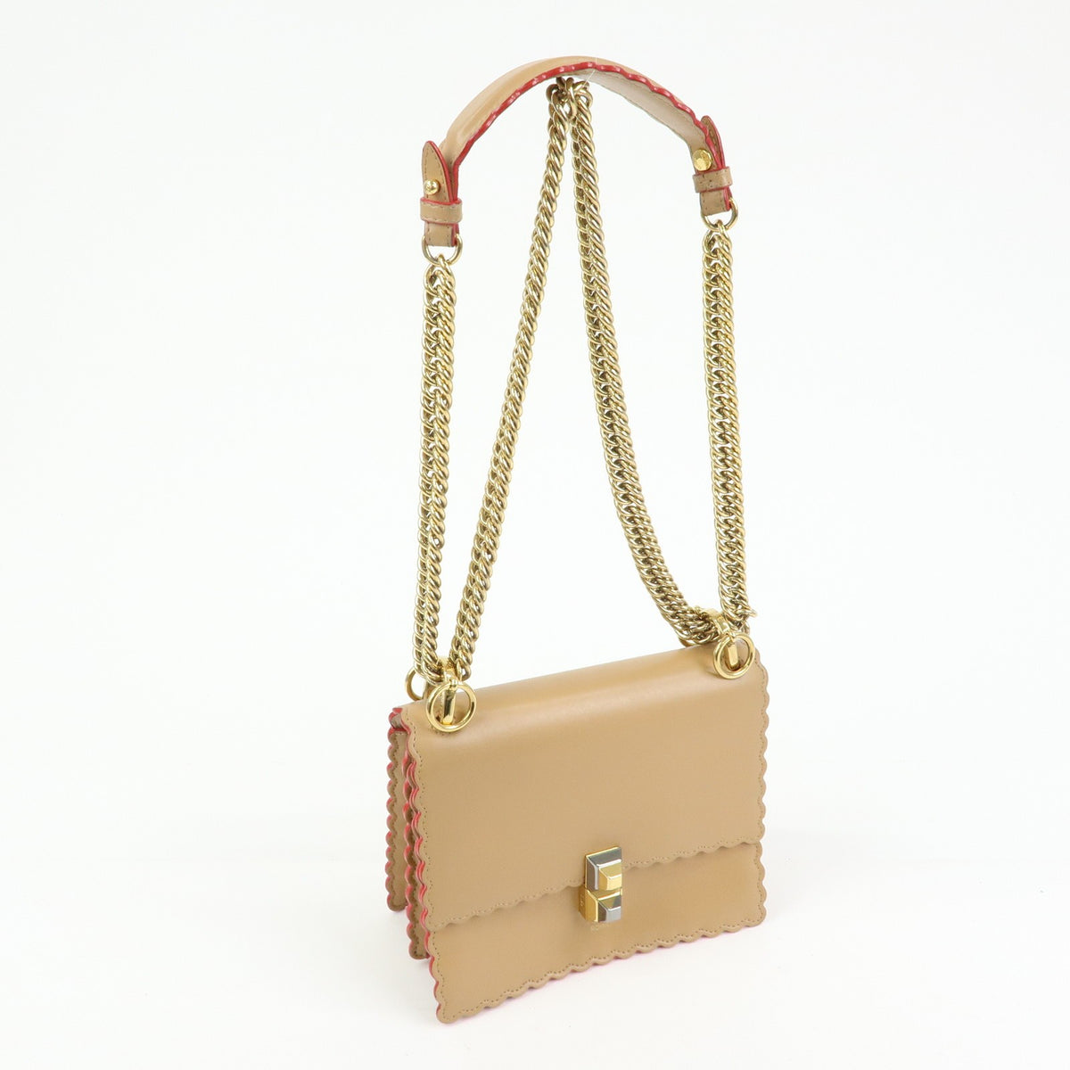 Fendi Kan I Leather, Beige, Leather, Shoulder Bag