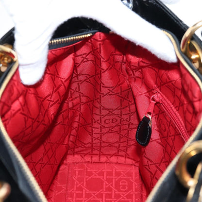 Christian Dior Lady Dior Cannage, Black, Patent Leather, Handbag