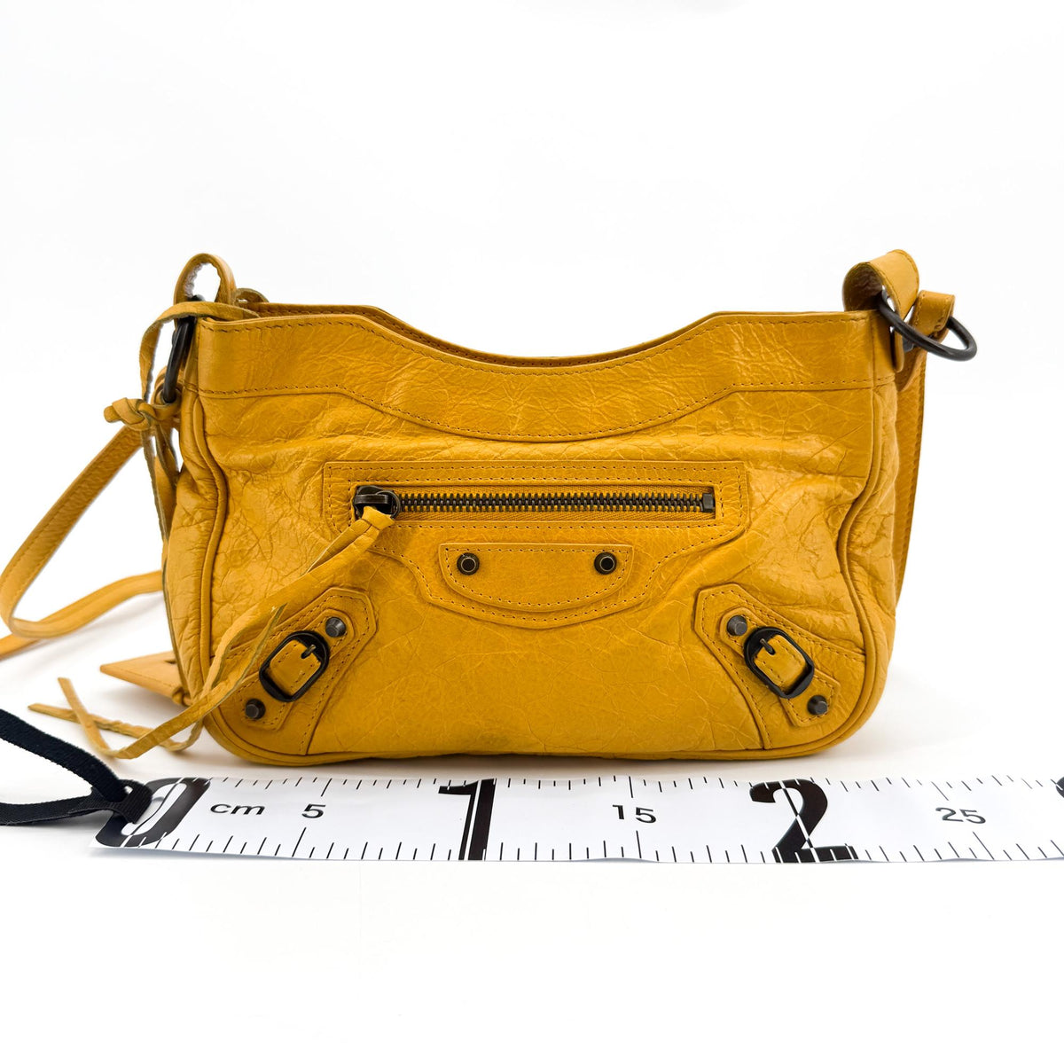 Balenciaga Hip Classic Studs Leather, Yellow, Leather, Crossbody Bag