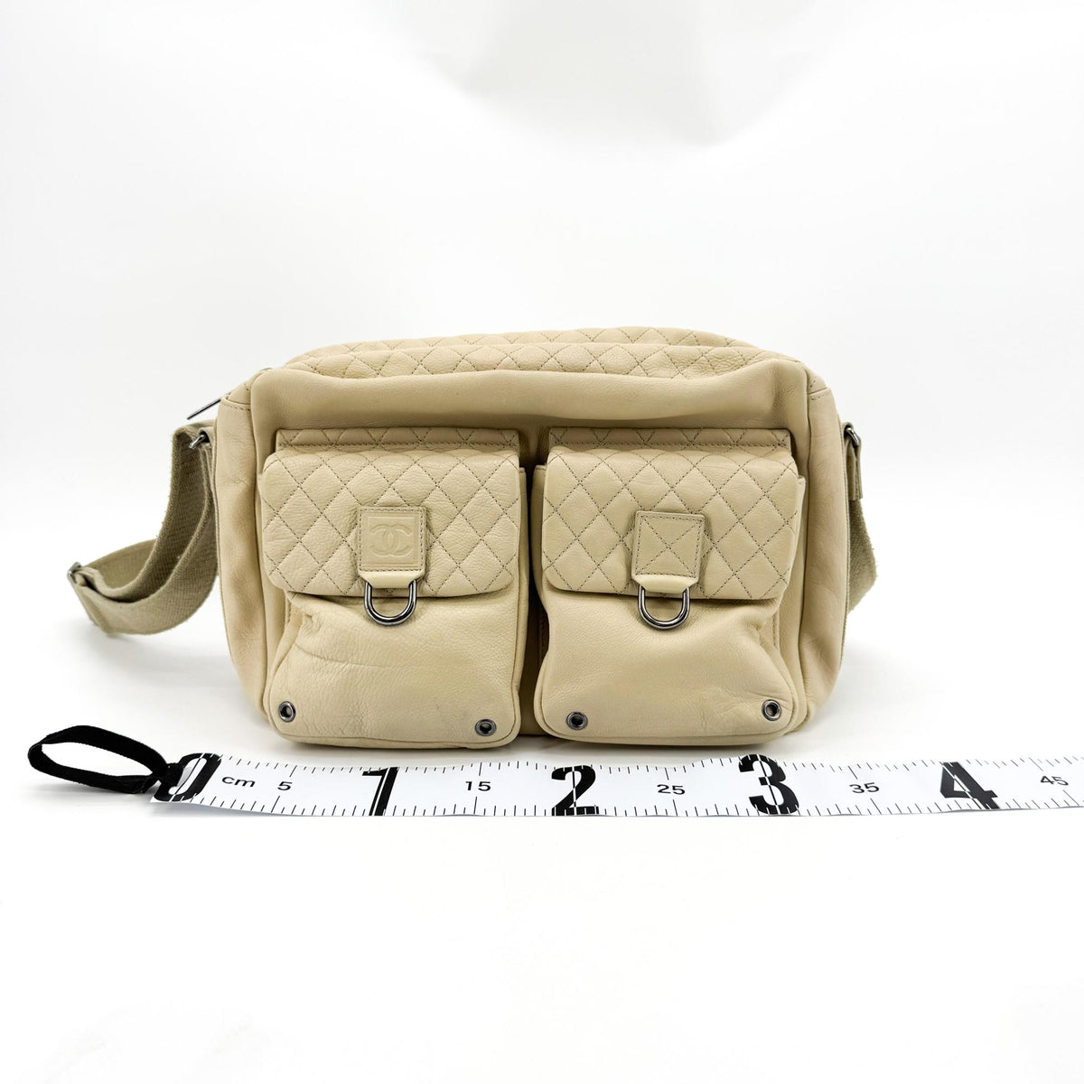 Chanel Sport Line Double Pocket Zip Messenger Leather, Beige, Leather, Crossbody Bag