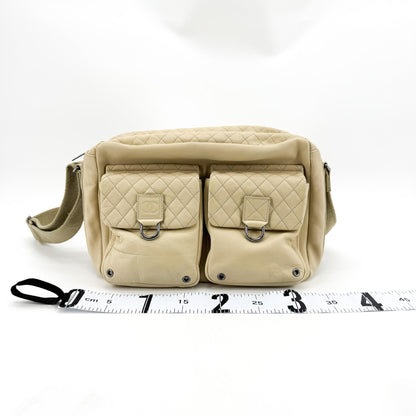 Chanel Sport Line Double Pocket Zip Messenger Leather, Beige, Leather, Crossbody Bag