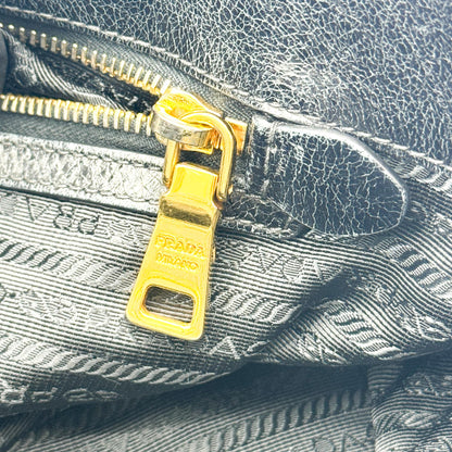 Prada Convertible Boston Vitello Shine, Black, Leather, Handbag