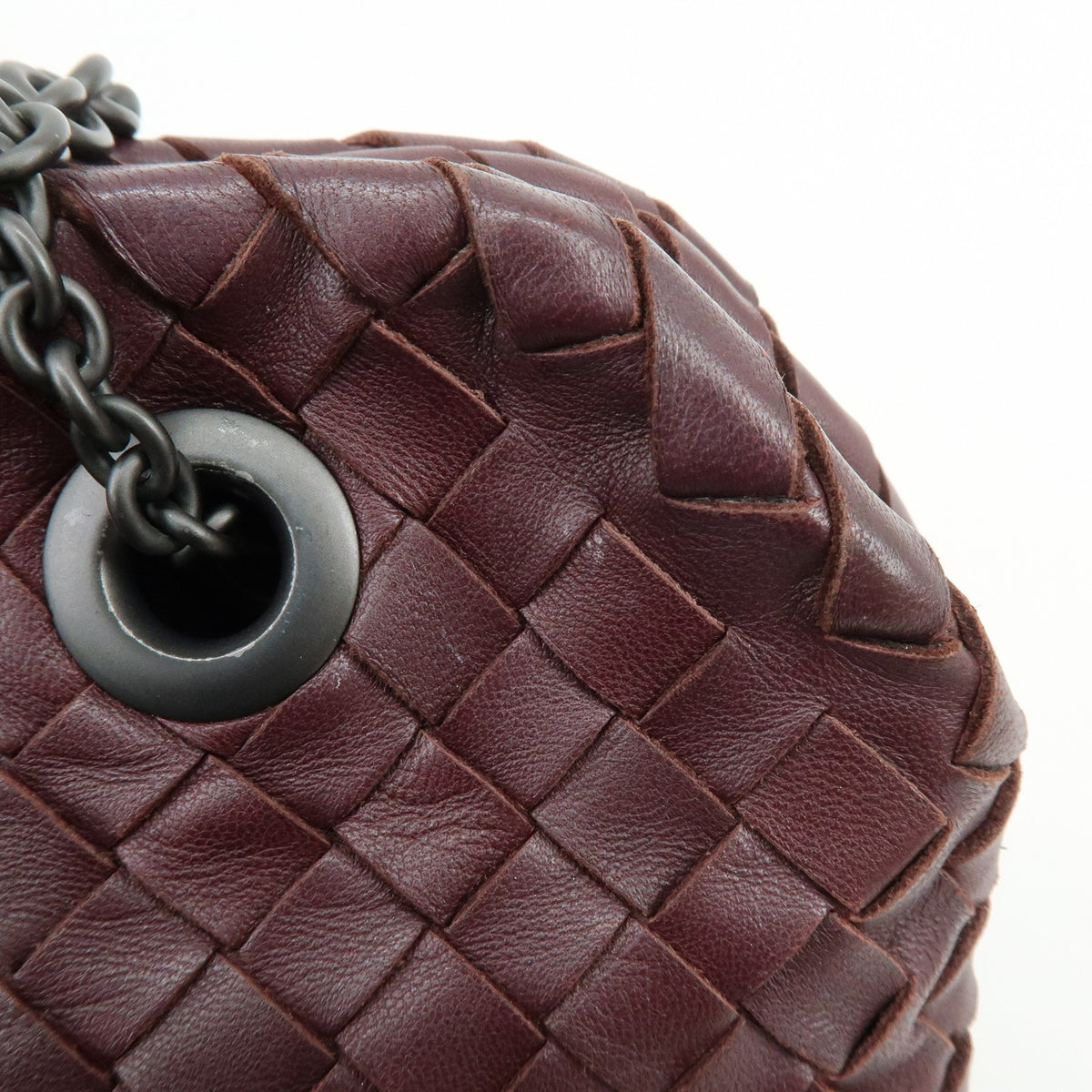 Bottega Veneta Double Chain Intrecciato Nappa, Burgundy, Leather, Tote Bag