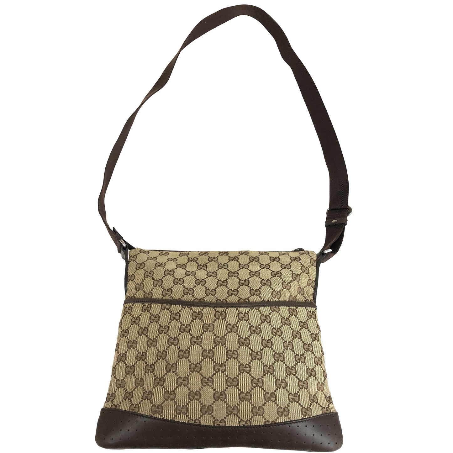 Gucci Zip Messenger GG Canvas with Perforated Leather, Beige, Canvas, Shoulder Bag