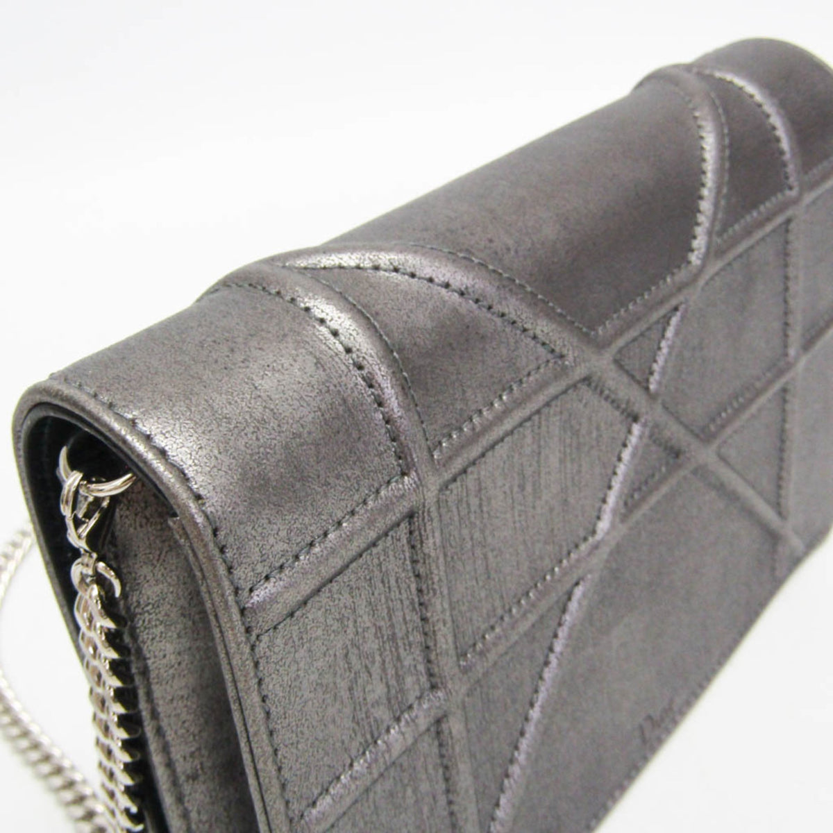 Christian Dior Diorama Chain Clutch Leather, Silver, Leather, Shoulder Bag
