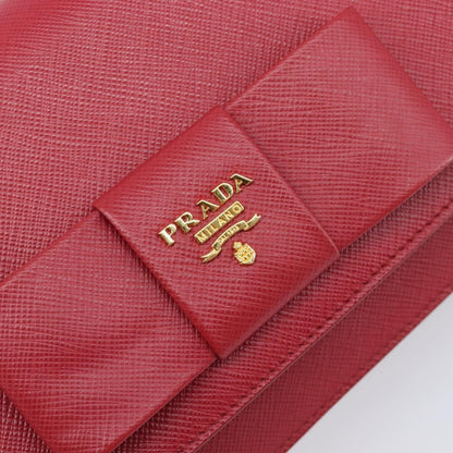 Prada Bow Wallet on Strap Saffiano Leather, Red, Leather, Crossbody Bag