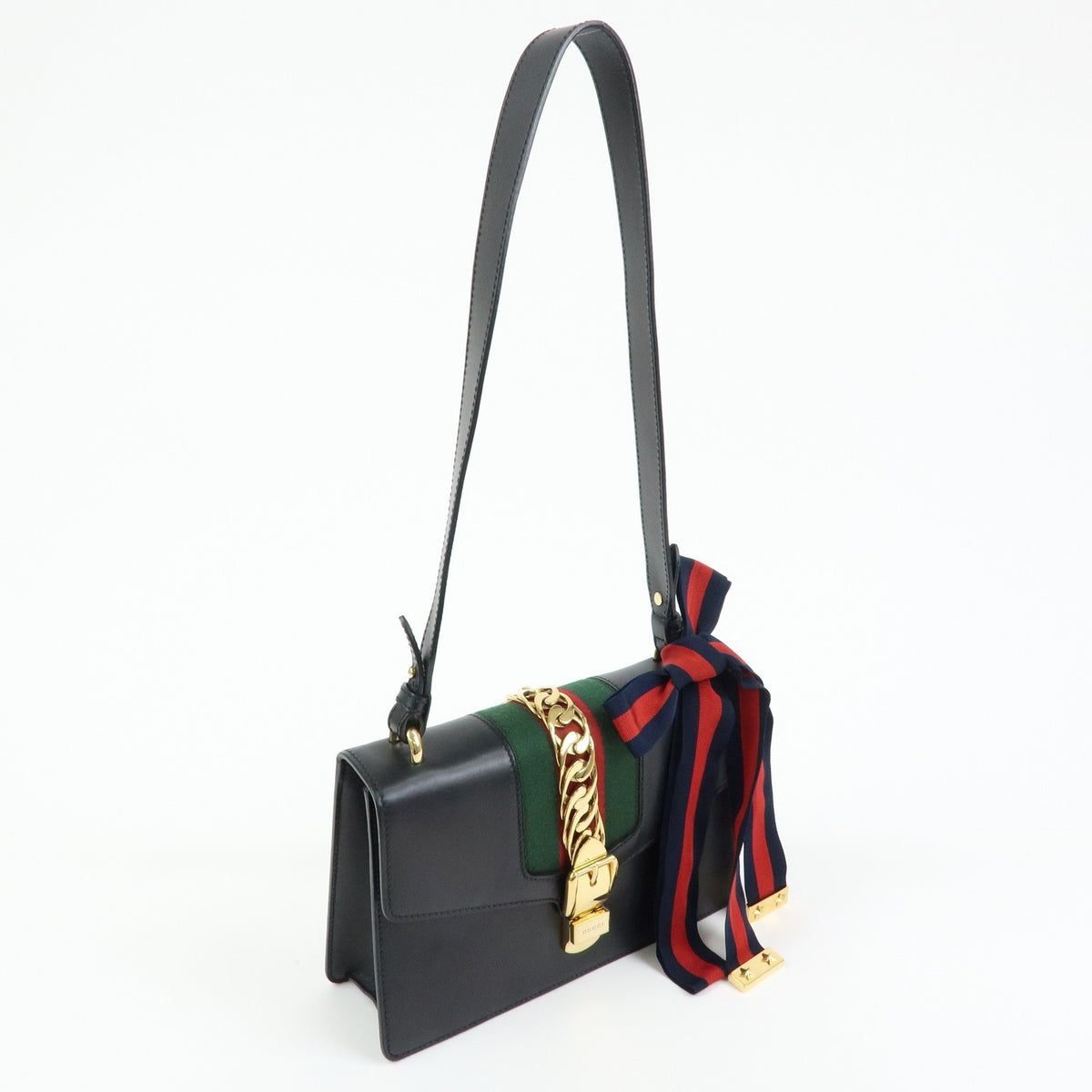 Gucci Sylvie Leather, Black, Leather, Shoulder Bag