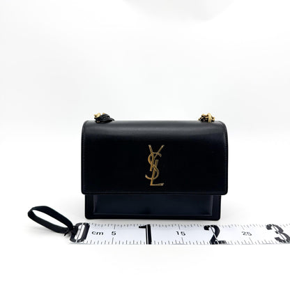 Saint Laurent Sunset Leather, Black, Calfskin, Crossbody Bag