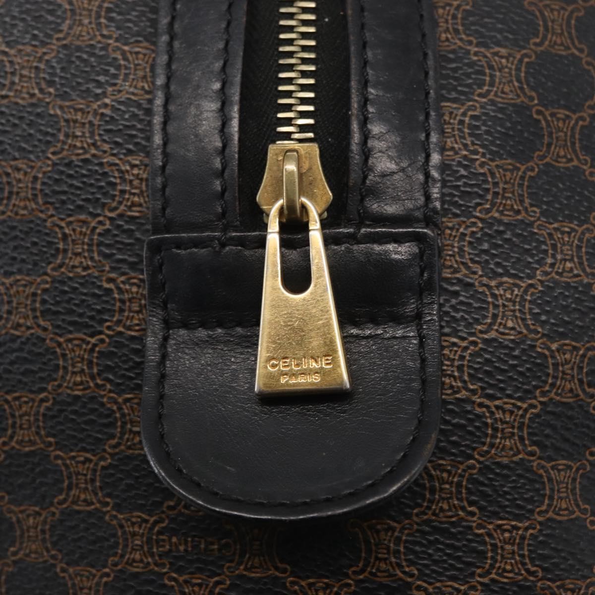 Celine Vintage Duffle Macadam Coated Canvas, Black, Canvas, Handbag