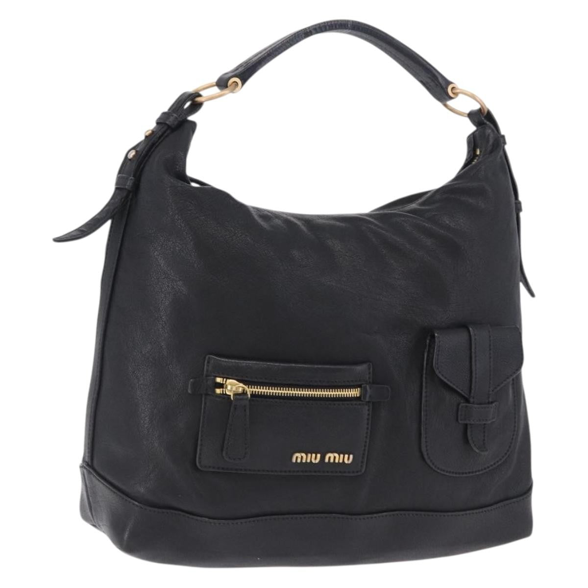 Miu Miu Zip Front Pocket Shopping Tote Leather, Black, Leather, Shoulder Bag