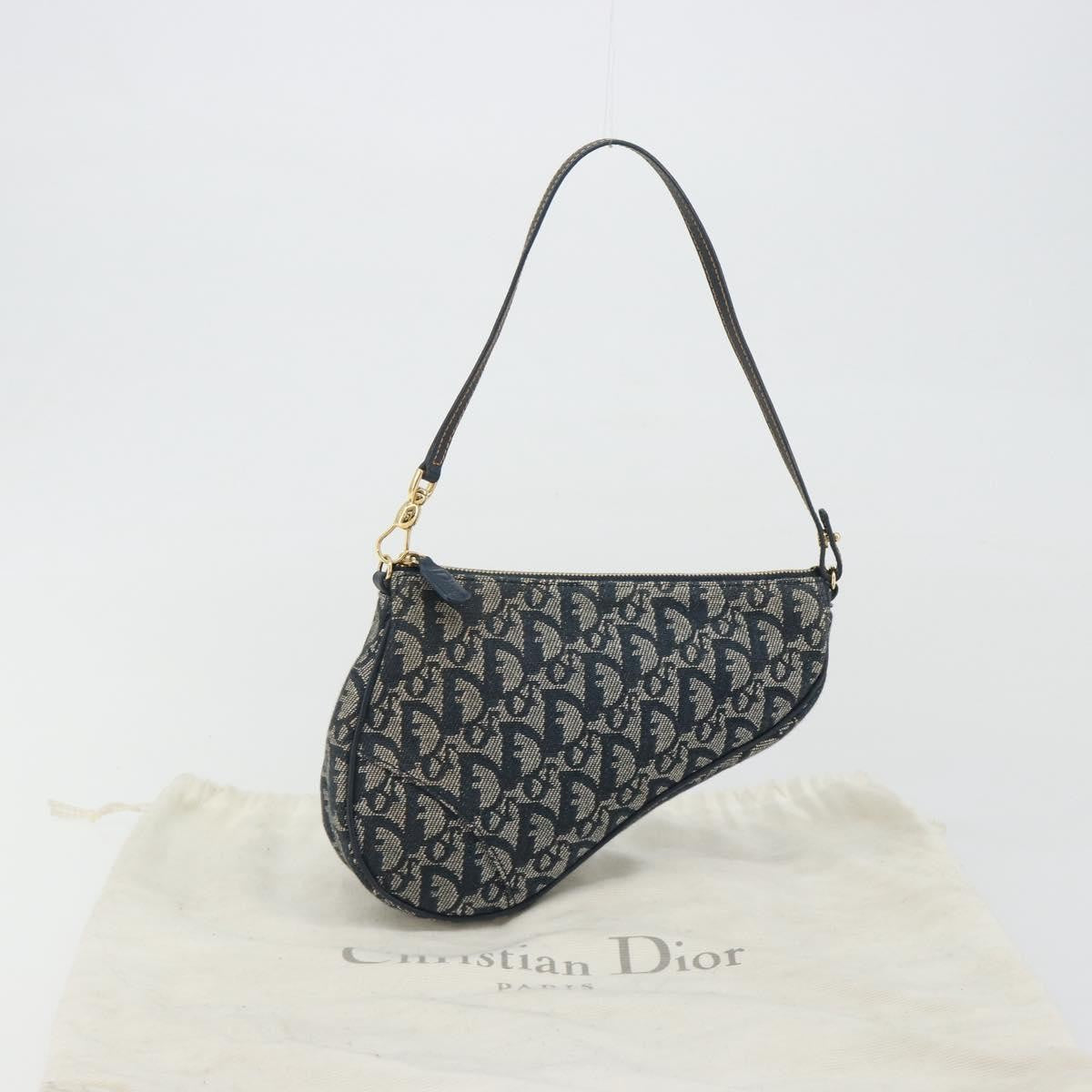 Christian Dior Vintage Saddle Diorissimo Canvas, Navy, Canvas, Shoulder Bag