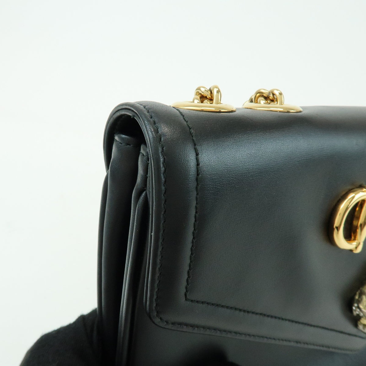 Gucci Rajah Chain Leather, Black, Leather, Tote Bag