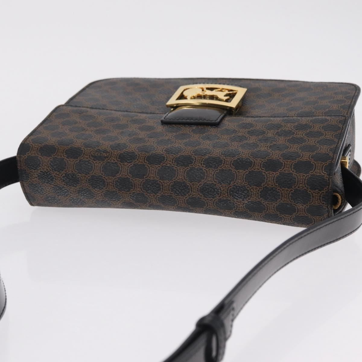Celine Vintage Horse Carriage C Macadam Canvas and Leather, Black, Canvas, Shoulder Bag