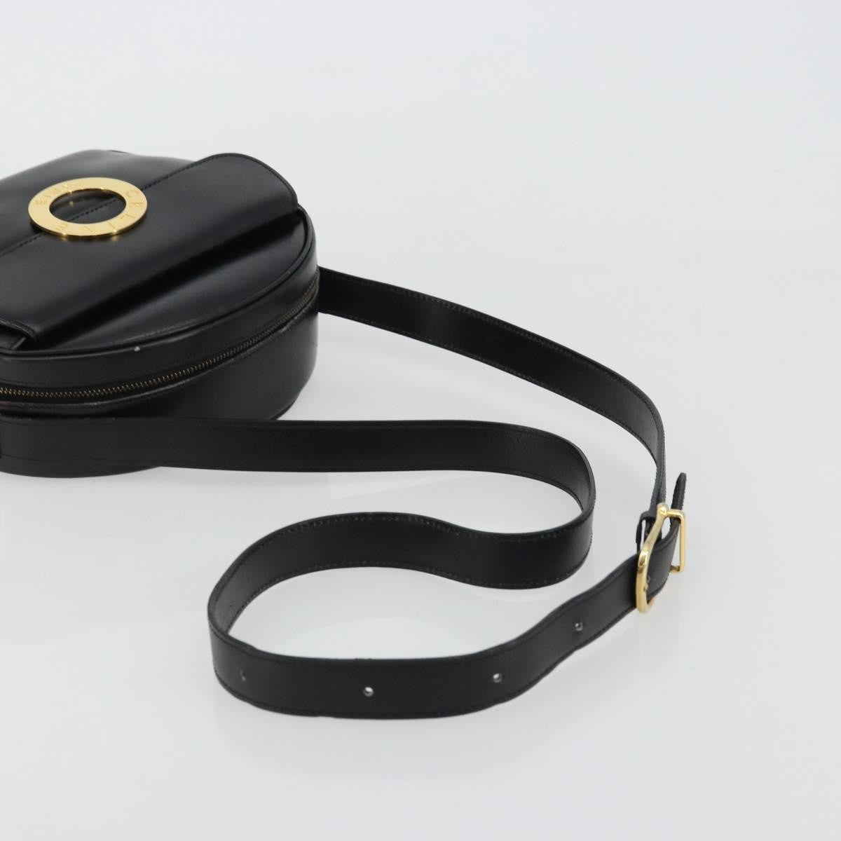 Celine Circle Logo Leather, Black, Leather, Shoulder Bag
