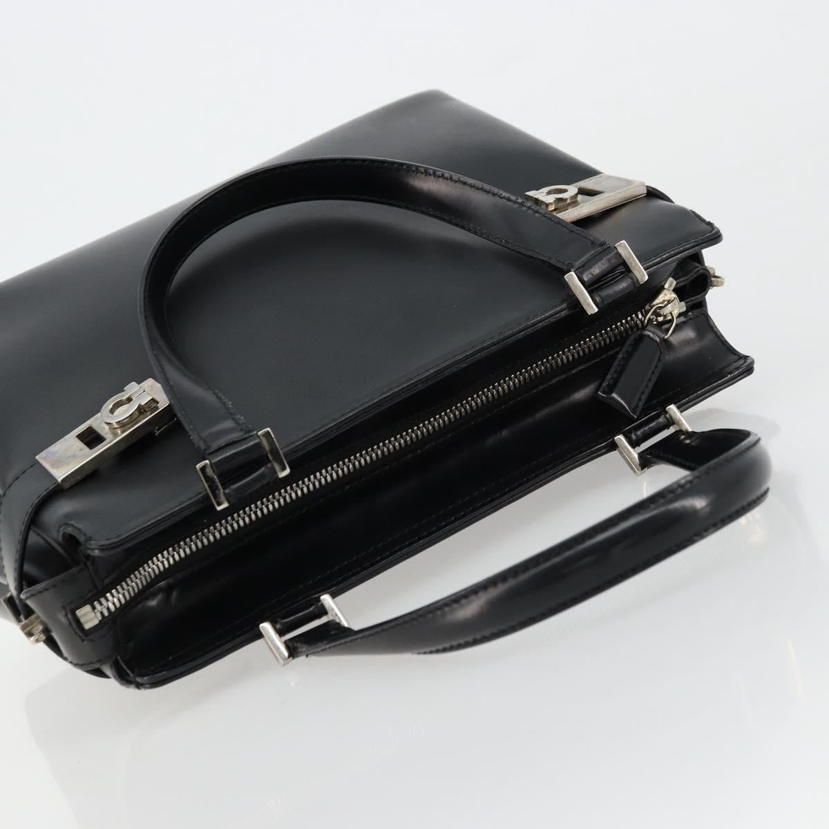 Salvatore Ferragamo Double Gancini Side Buckle Leather, Black, Leather, Tote Bag
