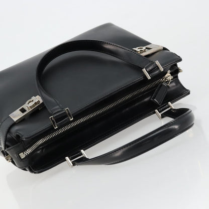Salvatore Ferragamo Double Gancini Side Buckle Leather, Black, Leather, Tote Bag