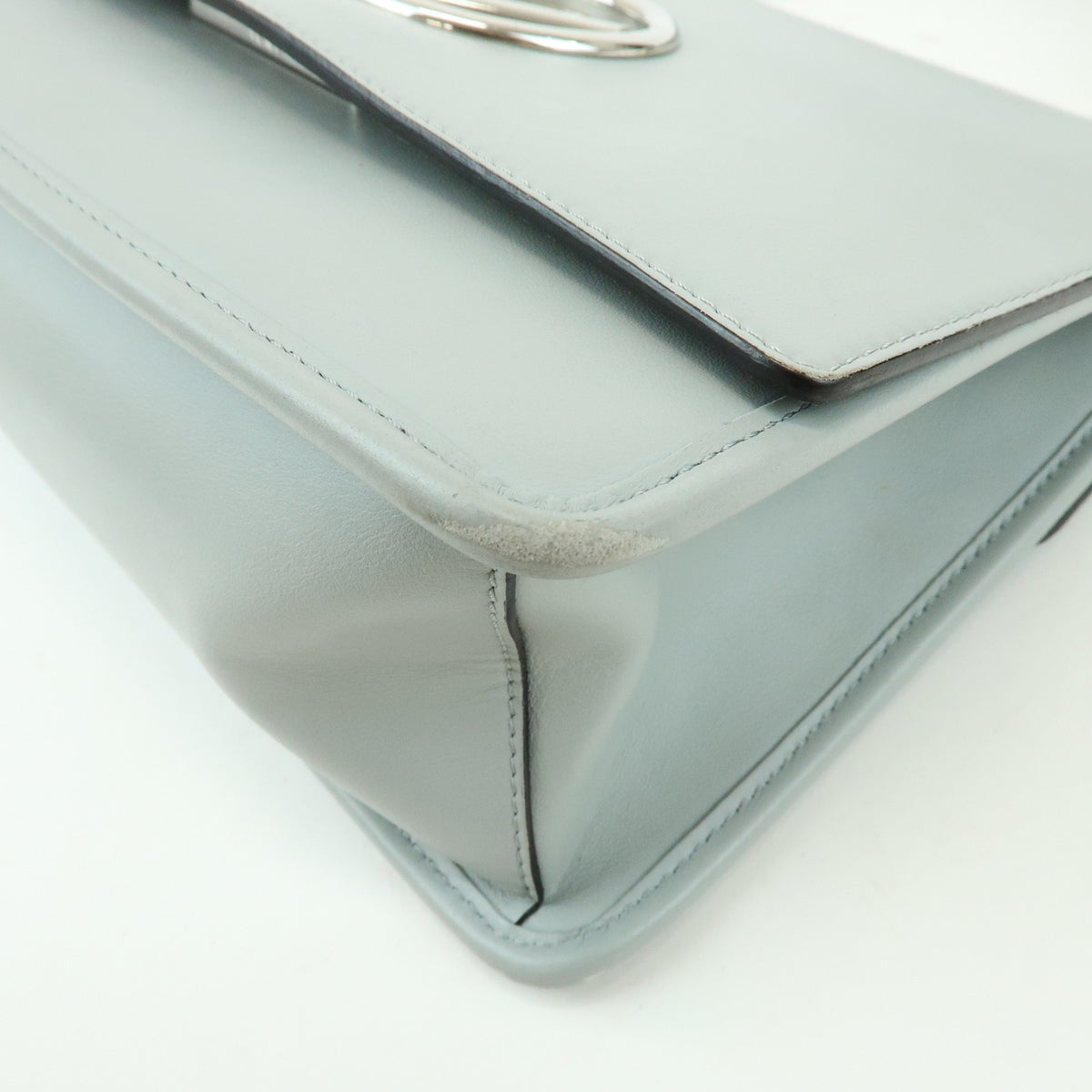 Fendi Kan I F Leather, Gray, Leather, Shoulder Bag