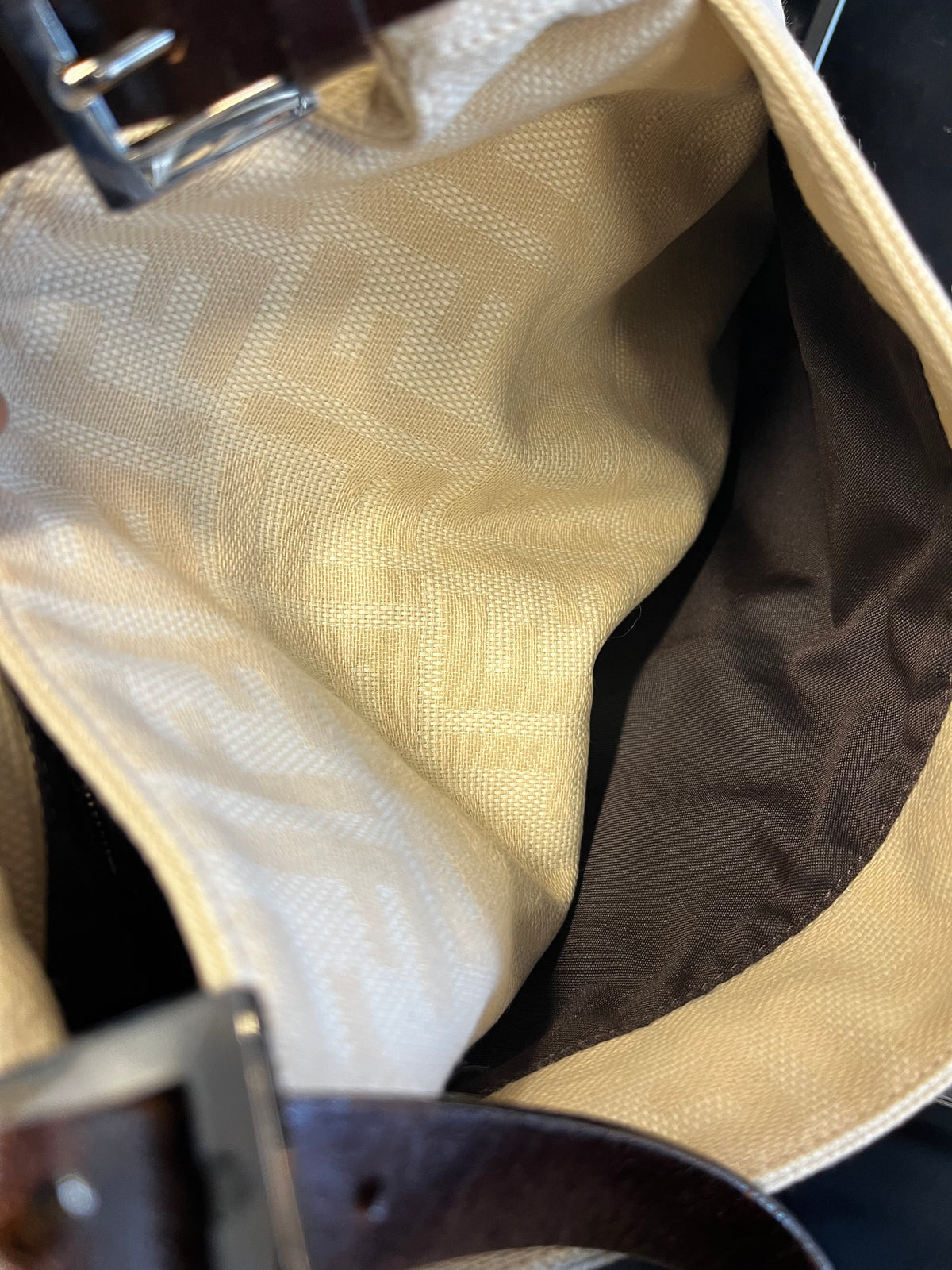 Fendi Vintage FF Belted Hobo Canvas, Beige, Canvas, Shoulder Bag
