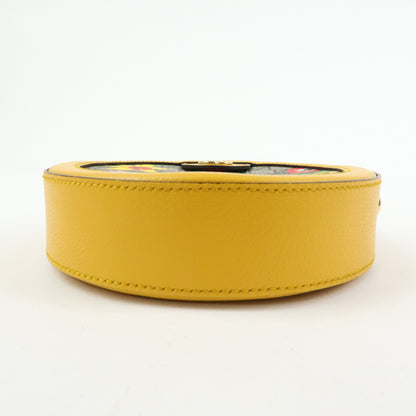 Gucci Ophidia Round Flora GG Coated Canvas, Yellow, Leather, Shoulder Bag