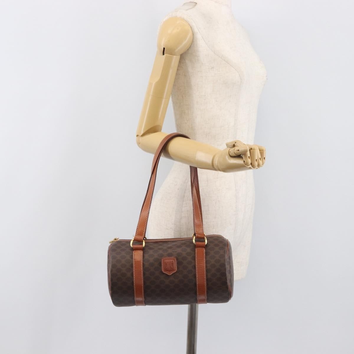 Celine Vintage Macadam Canvas and Leather, Brown, PVC, Handbag