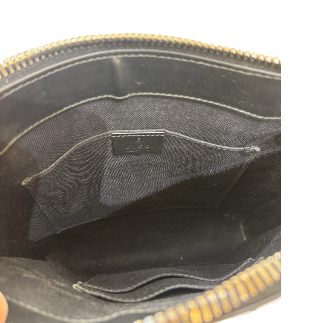 Gucci Web Strap Front Zip Messenger Printed GG Coated Canvas, Gray, Canvas, Crossbody Bag