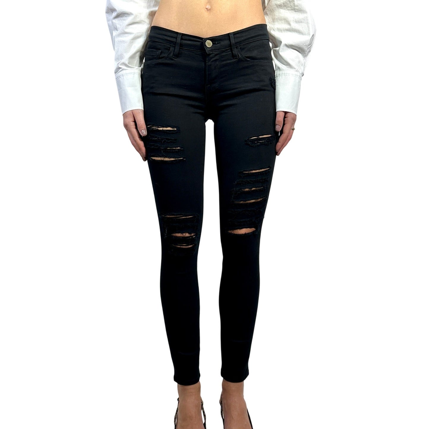 FRAME Le Skinny De Jeanne Distressed Jeans