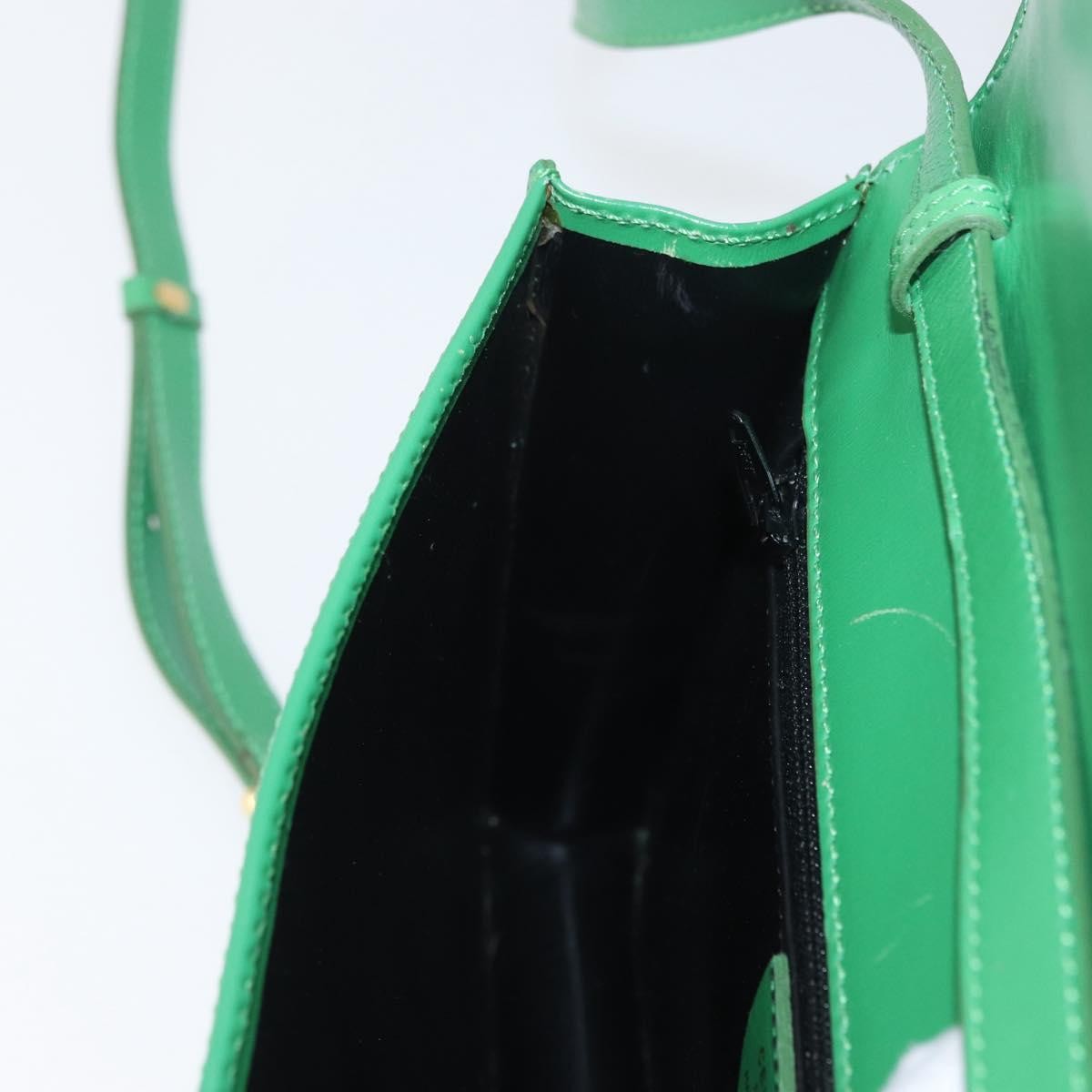Celine Circle Logo Leather, Green, Leather, Shoulder Bag