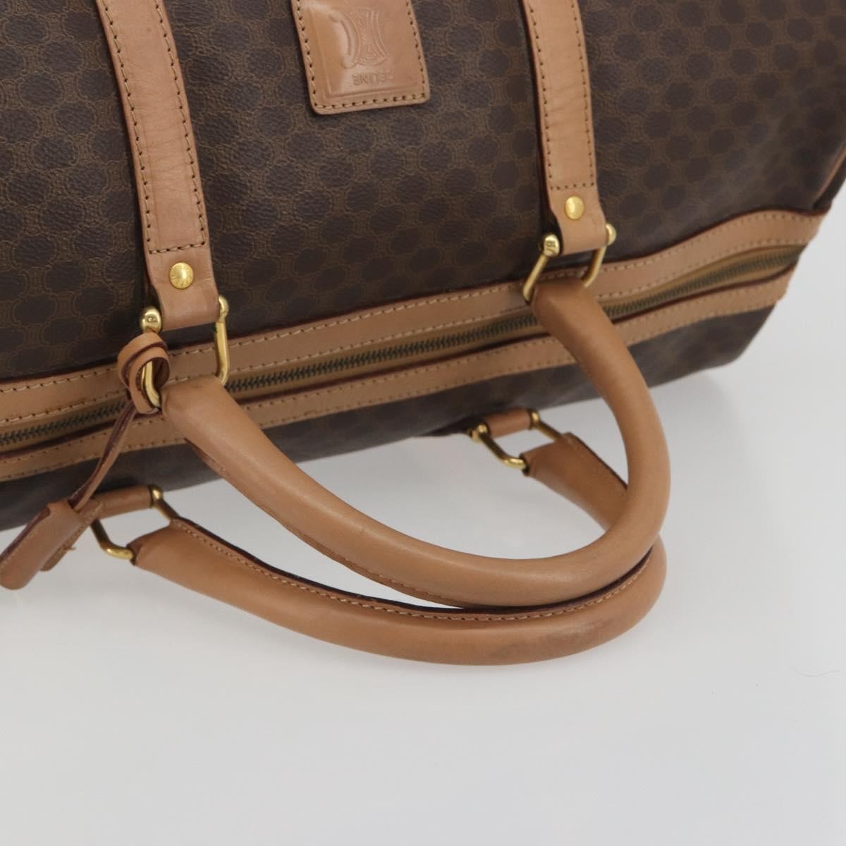 Celine Vintage Macadam Boston Canvas, Brown, PVC, Handbag