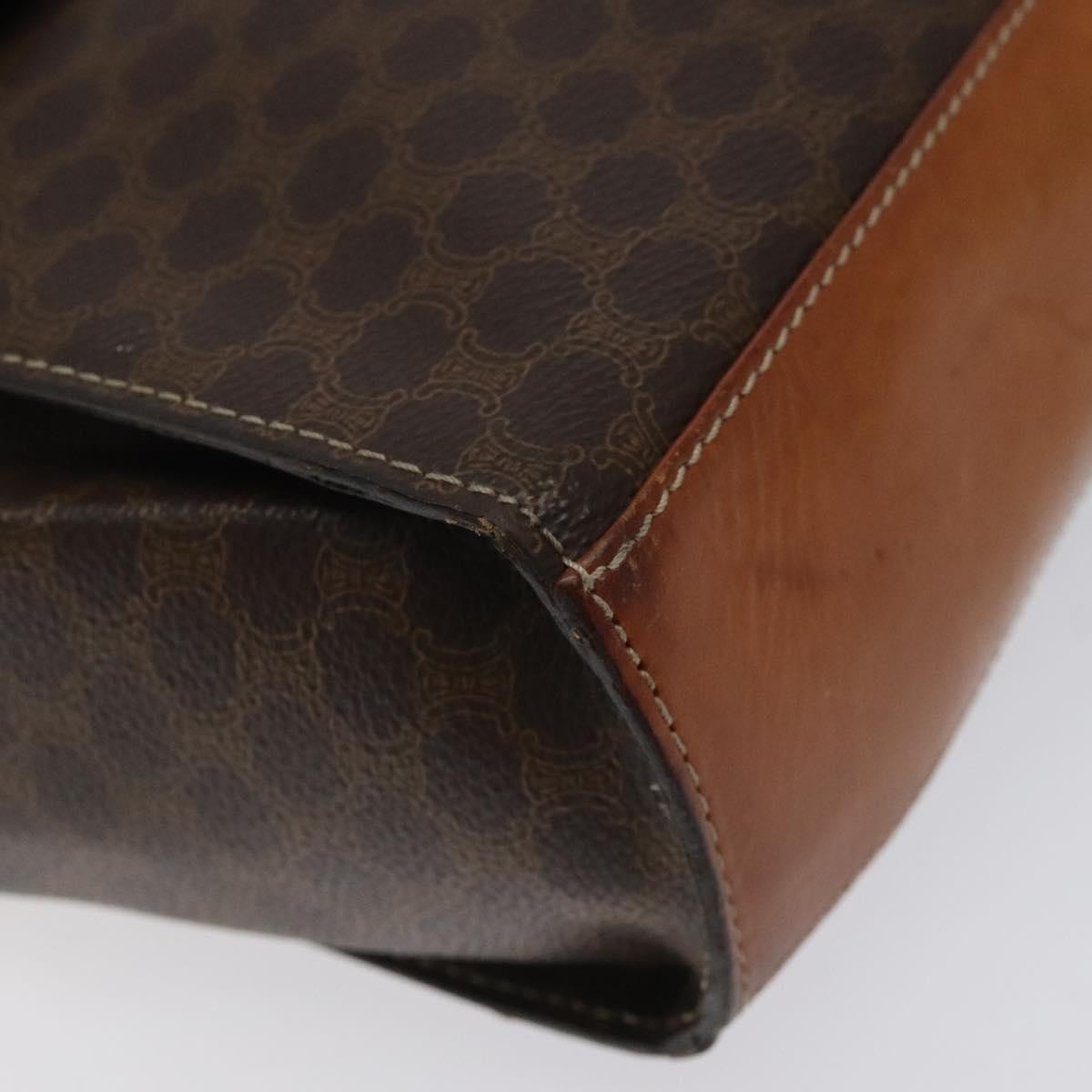 Celine Vintage Macadam Circle Logo Canvas and Leather, Brown, Canvas, Shoulder Bag