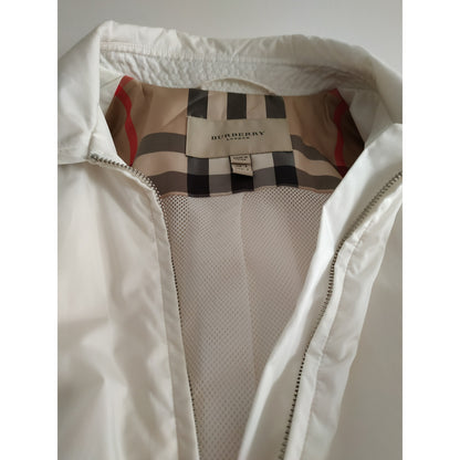 Burberry Raincoat 6 US White Full Zip Hidden Hood