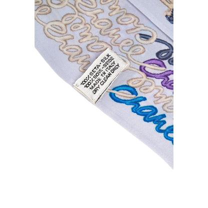 Chanel Silk Scarf White Blue Monogram All Over Print