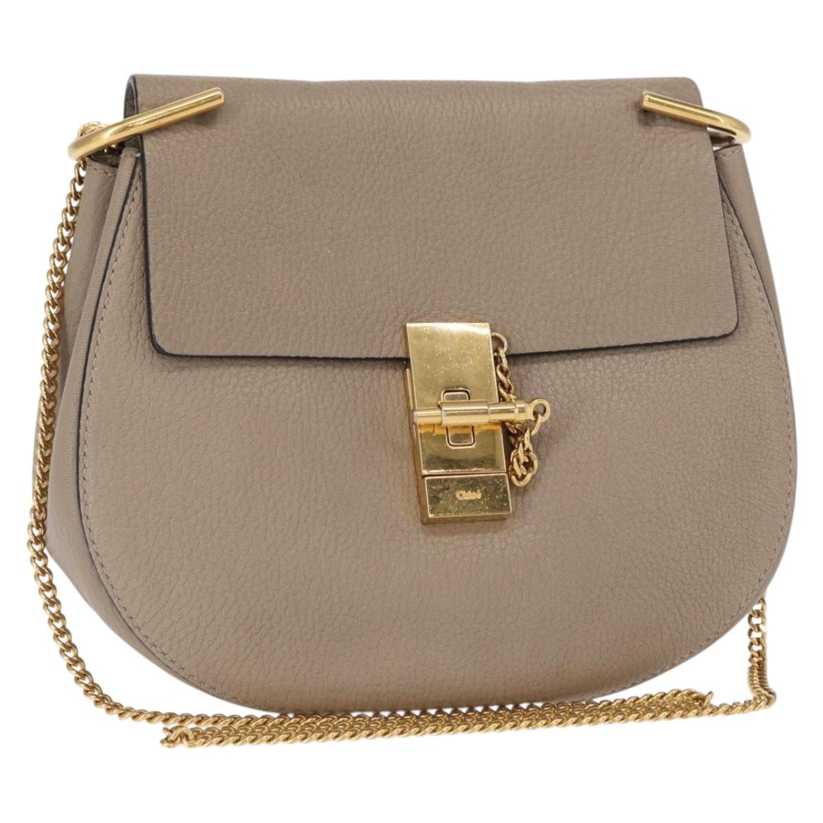 Chloe Drew Crossbody Bag Leather, BEIGE, LEATHER, Shoulder bag