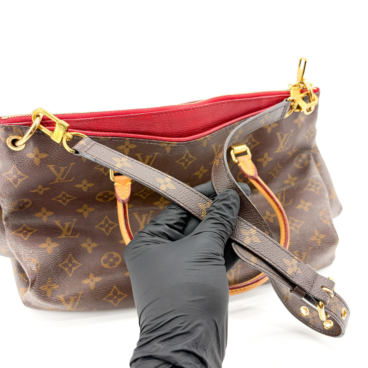 Louis Vuitton Pallas Monogram Canvas with Leather, Brown, Canvas, Tote Bag