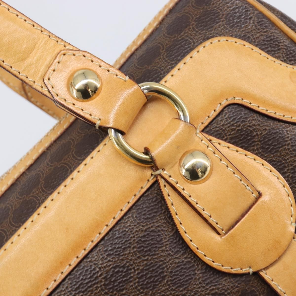 Celine Vintage Shoulder Bag Macadam Canvas & Leather, Brown, PVC, Shoulder Bag