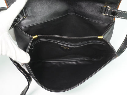 Celine Flap Shoulder Leather, Black, Leather, Shoulder Bag