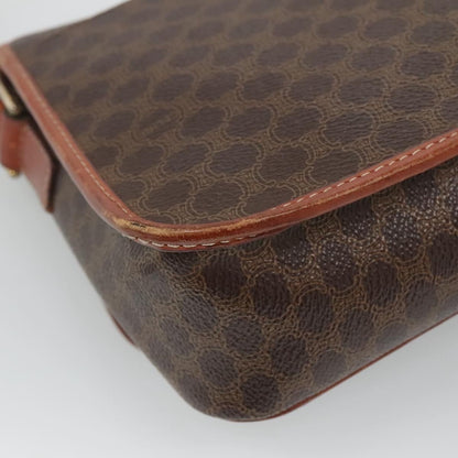 Celine Vintage Macadam Circle Logo Canvas and Leather, Brown, Canvas, Shoulder Bag