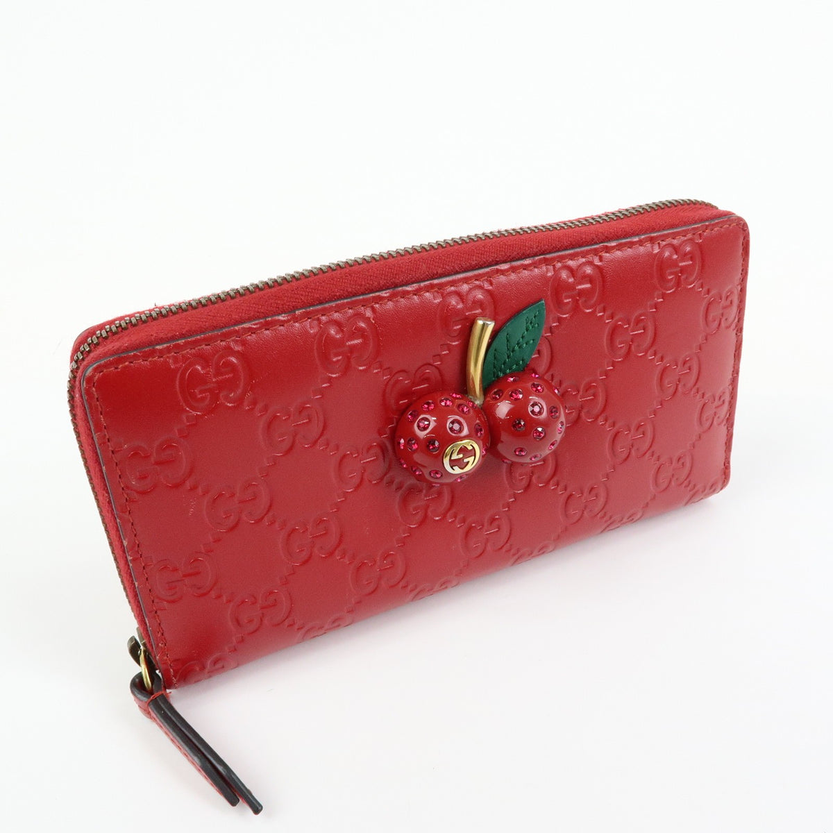 Gucci Cherries Wallet on Chain Guccissima Leather, Red, Leather, Crossbody Bag