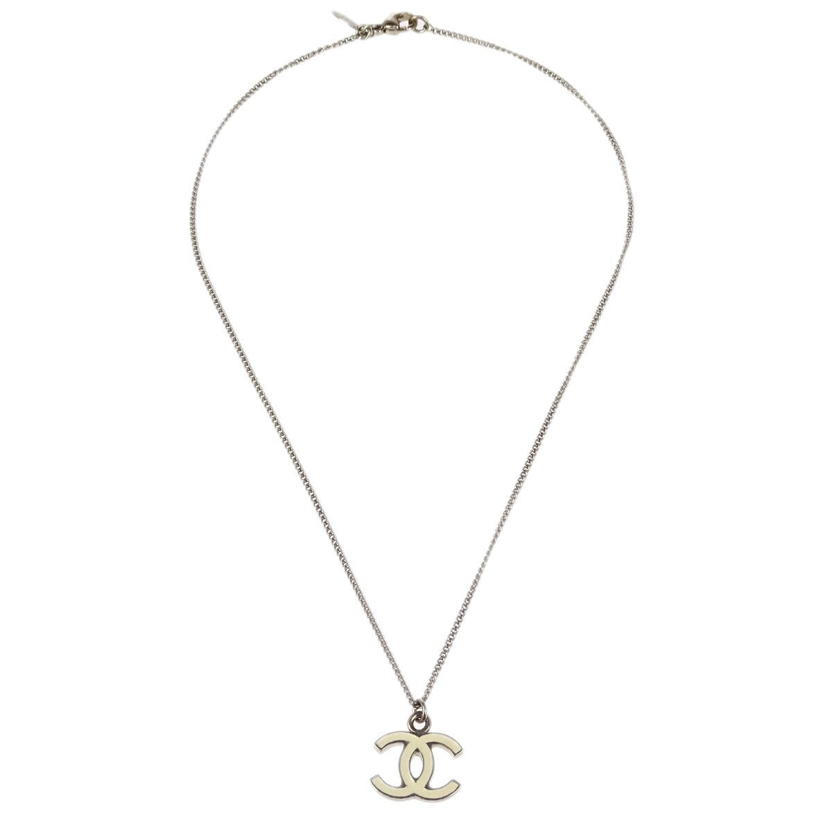 Chanel CC Logo Pendant Metal, Silver, Silver Plated, Necklace