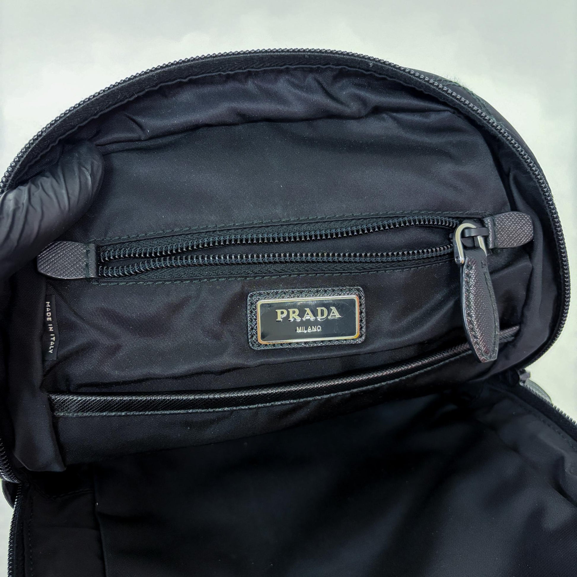 Prada Zip Sling Re-Nylon, Black, Nylon, Backpack