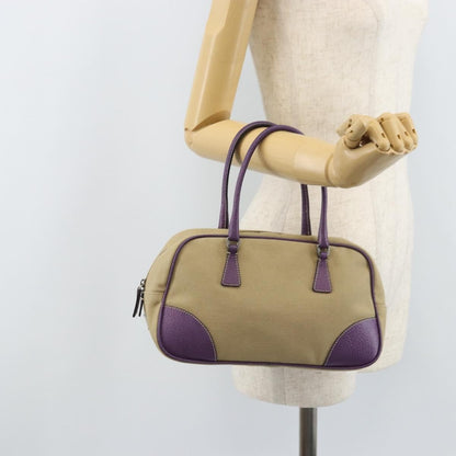 Prada Bowler Canvas with Leather, Beige, Canvas, Shoulder Bag