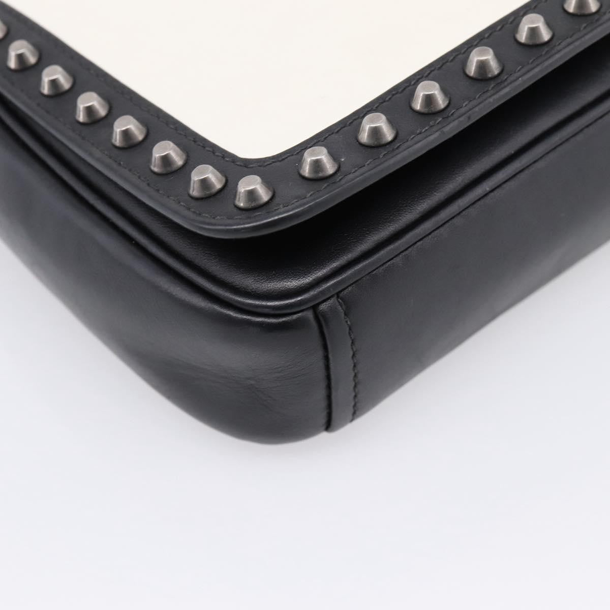 Prada Chain Flap Studded Glace Calf, White, Leather, Shoulder Bag