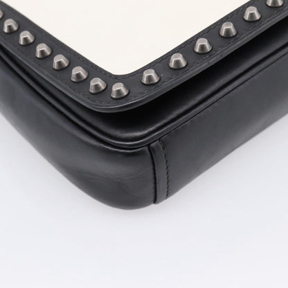 Prada Chain Flap Studded Glace Calf, White, Leather, Shoulder Bag