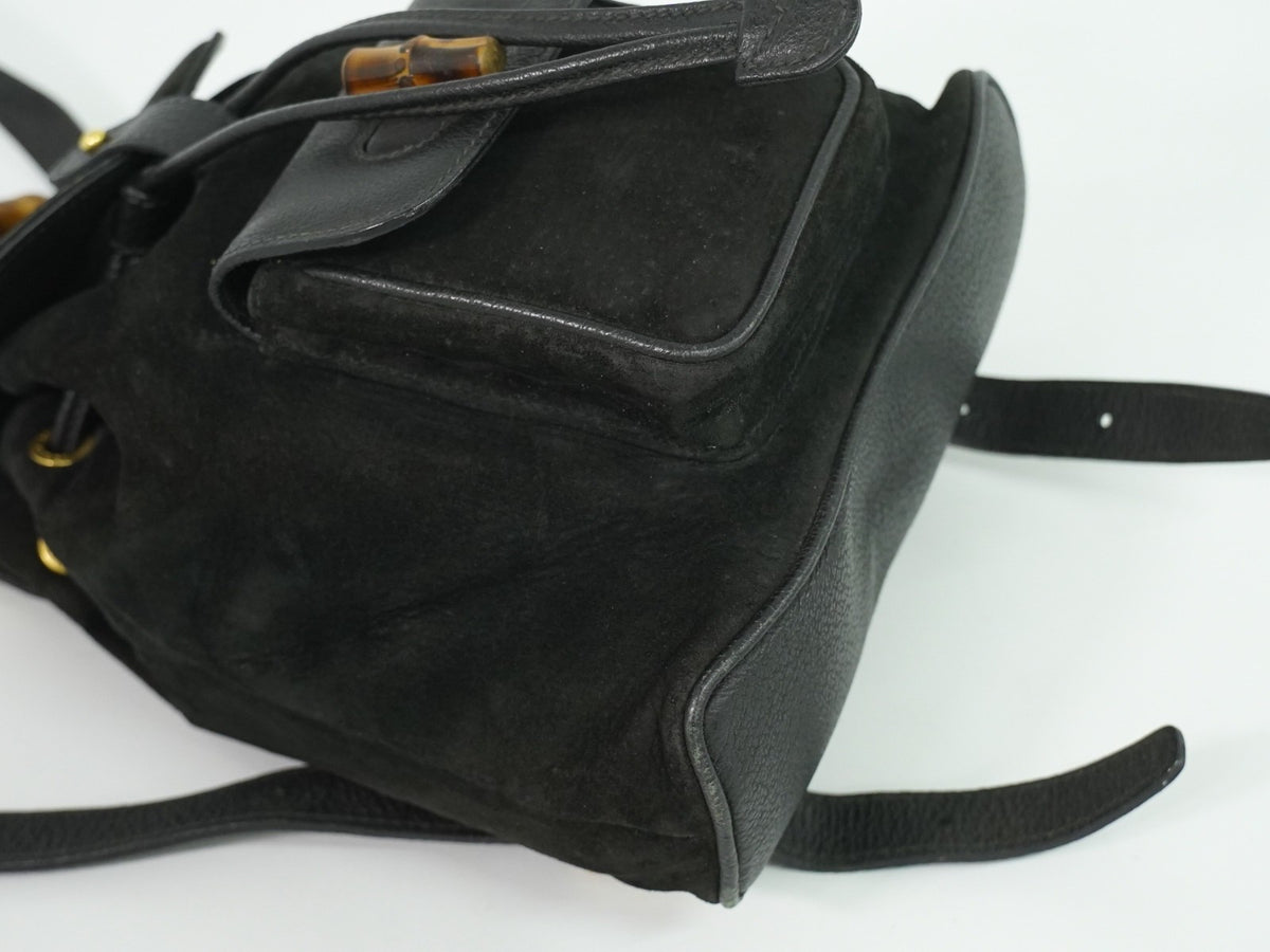 Gucci Vintage Bamboo Suede, Black, Suede, Backpack