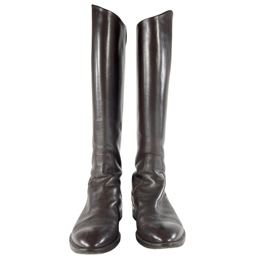 Boss Riding Boots 37.5 Dark Brown Leather Almond Toe