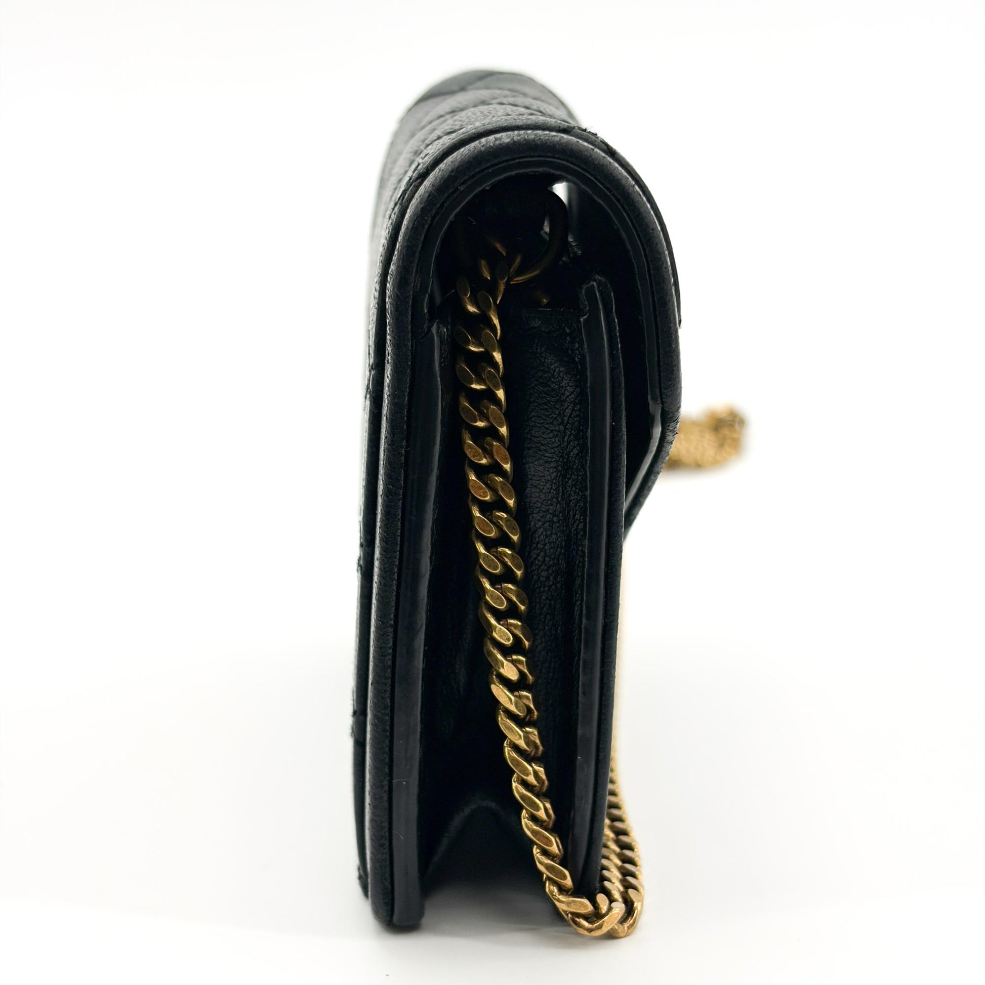 Saint Laurent Gaby Chain Quilted Leather, Black, Leather, Shoulder Bag