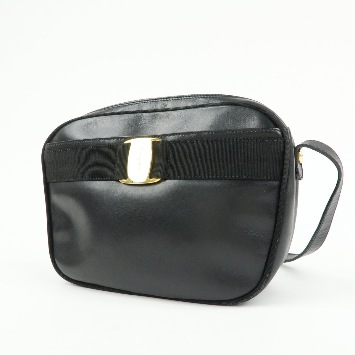 Salvatore Ferragamo Vara Bow Camera Leather, Black, Leather, Shoulder Bag